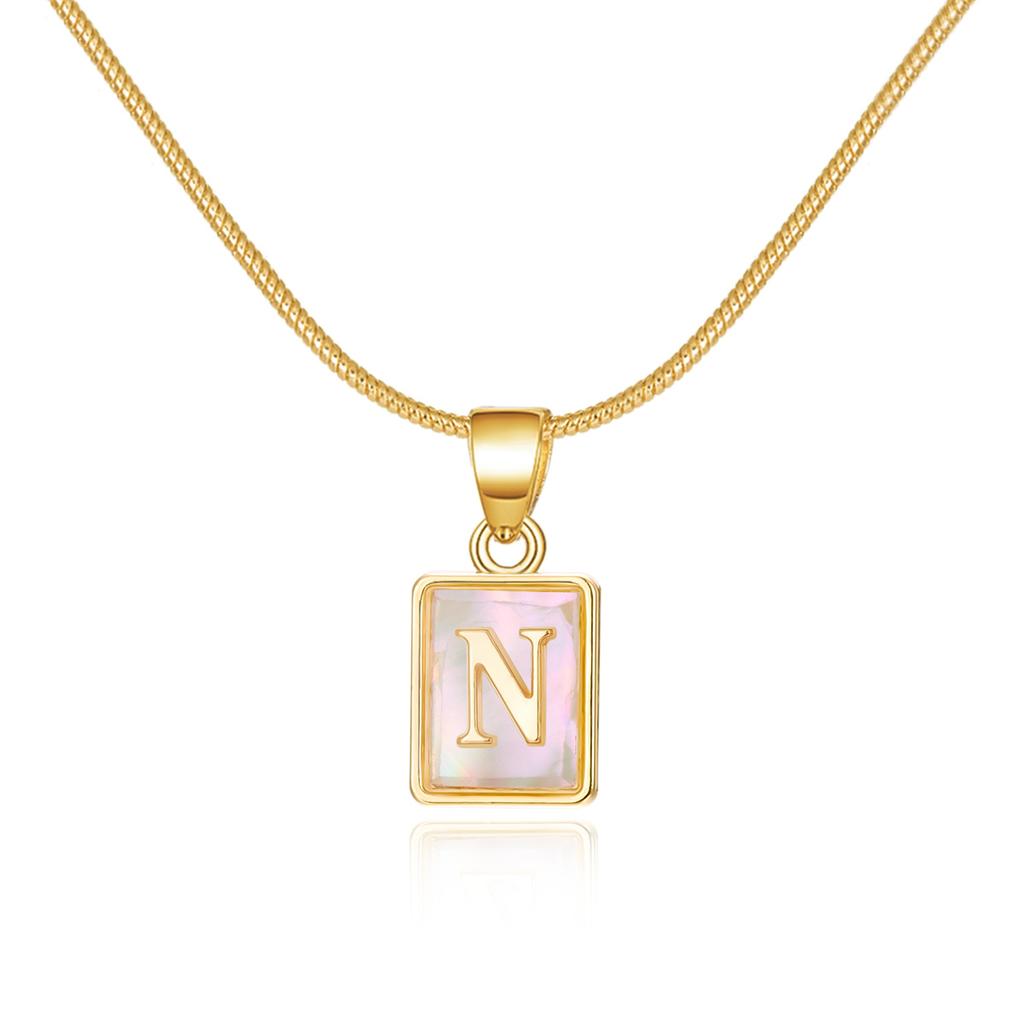 Fashion 26 Initial Letters Pendant Necklace For Women Gold Color A-Z Alphabet Square Shell Snake Chain Choker Birthday Jewelry