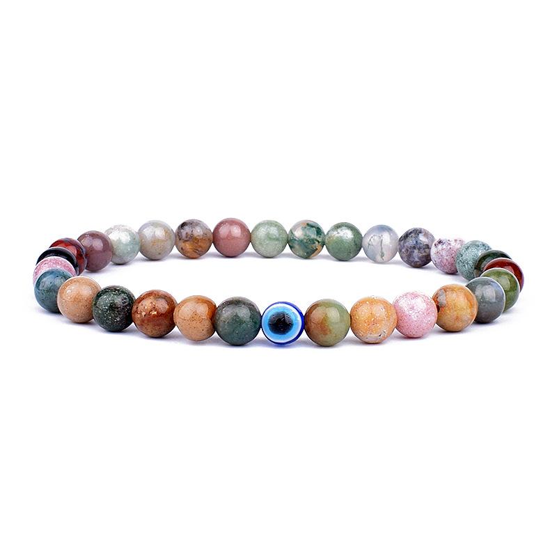 MKENEDN 6mm Natural Stone Beads Evil Eye Bracelet Reiki Hematite Elastic Bracelets For Men Women Hand Jewelry Pulseras Homme