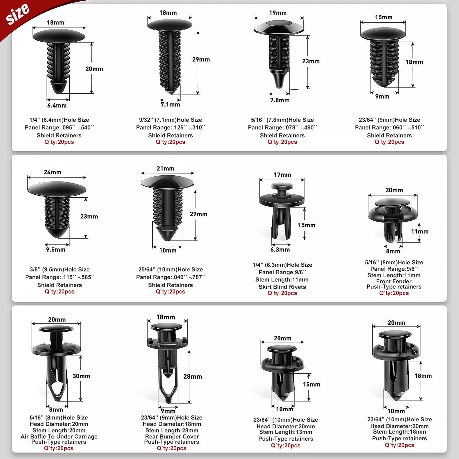 240x Car Trim Body Clips Kit Rivets Retainer Auto Panel Bumper Plastic Fastener