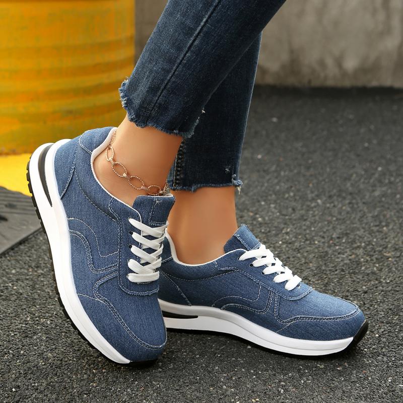 Fashion Stitching Decoration Solid Sports Sneakers Women 2025 Autumn Round Toe Low Heel Lace Up Sneakers Soft Sole Running Shoes