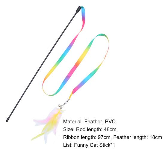 Kitten Toy Colorful Ribbon Feather Accessories Interactive Toy Cat Teaser Stick Toy Pet Supplies