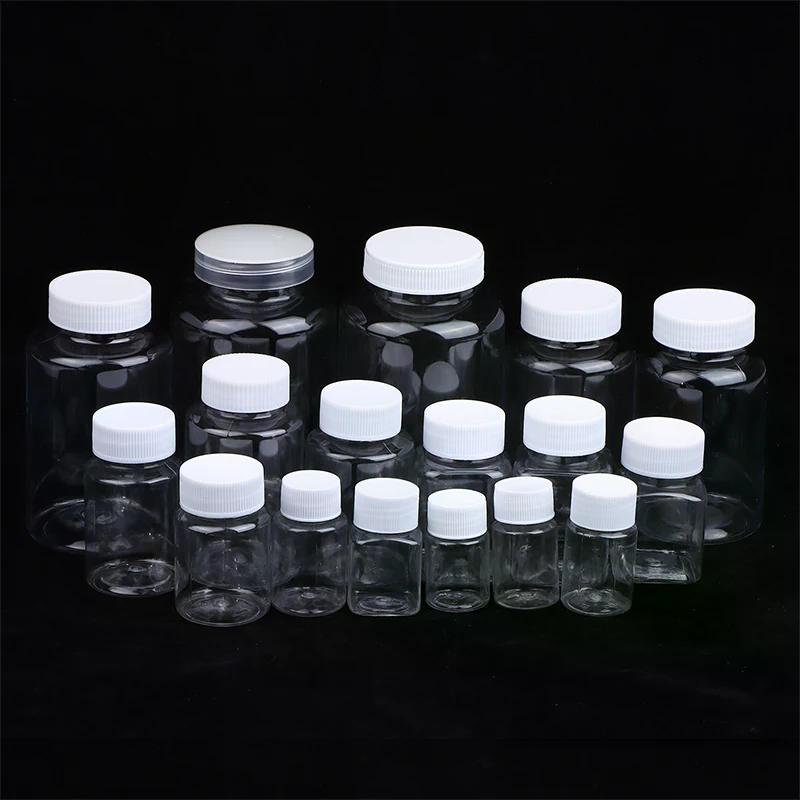 Frasco de Plástico Transparente 15-500ML Boca Larga Frasco de Medicamento com Tampa de Rosca Selo Frascos Recipiente para Reagente Líquido Grau Alimentar