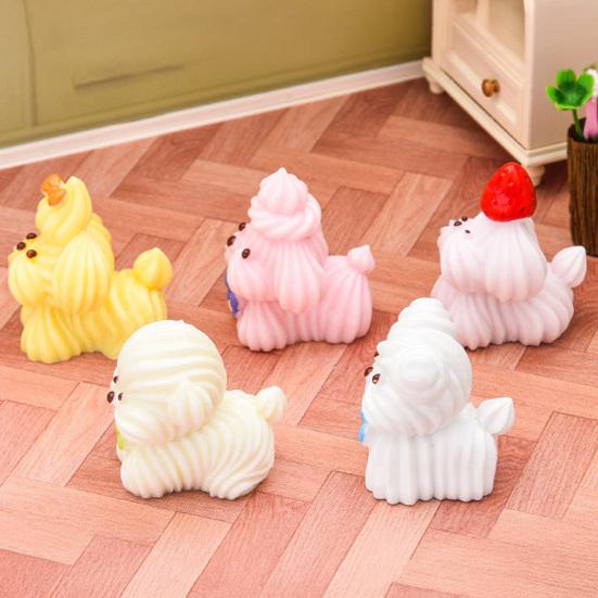 Cute Resin Dog Figurine Miniature Cartoon Cream Puppy Statue for Cake Topper Moss Landscape Fairy Garden DIY Project Home Office Desk Decor