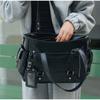 Stylish Patent Leather Tote Bag Multi-pocket Work Shoulder Bag Silver Hardware Buckle Crossbody Bag Student Large Capacity Bag