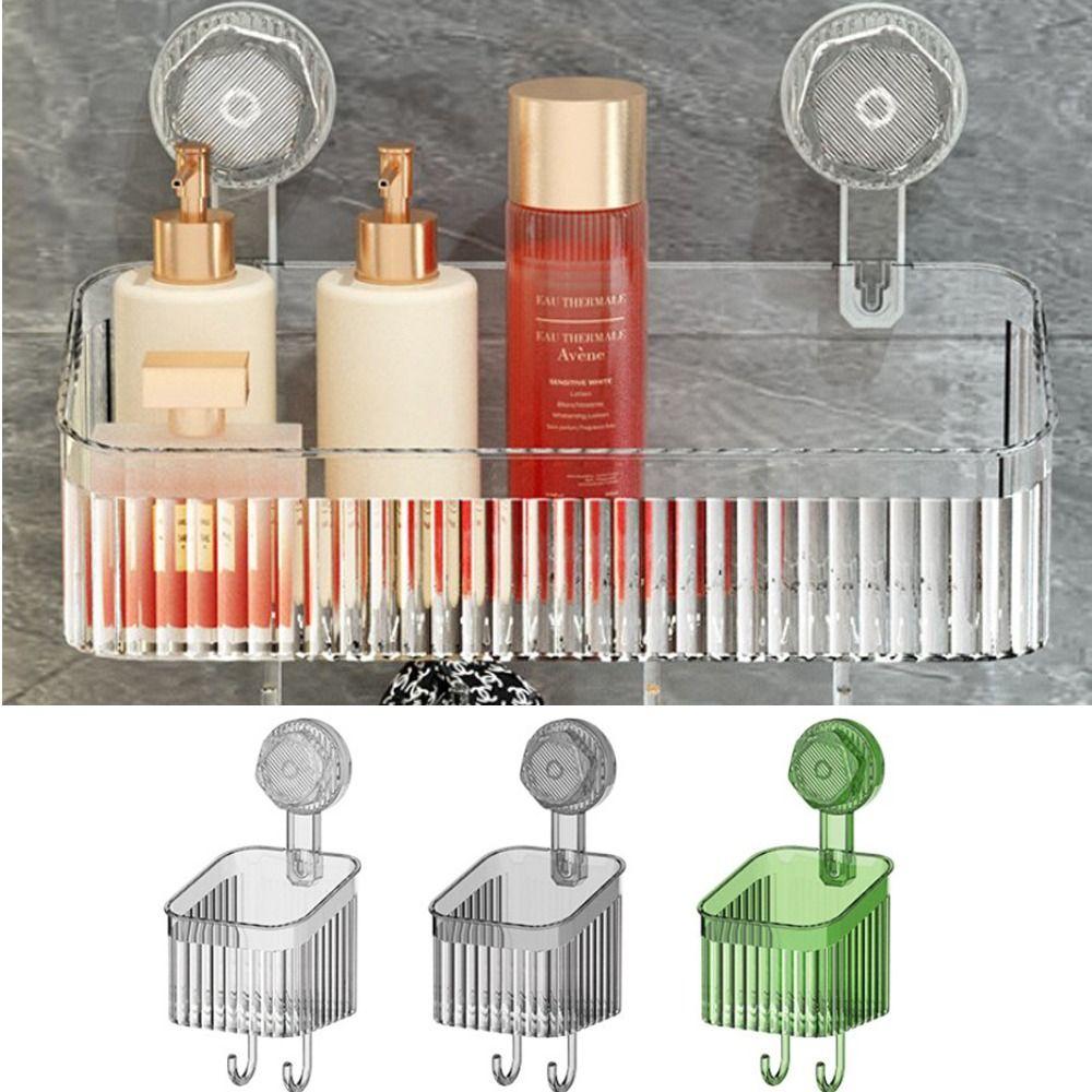 

Wall Mount Rotating Suction Cup Storage Rack No Punch Corner Shelf Condiment Organizer small прозорий