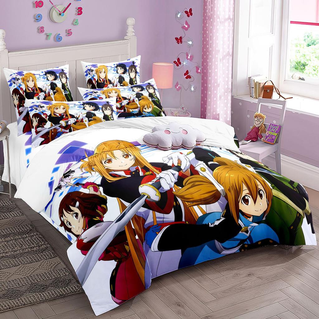 Cartoon Sword Art Online Bedding Sets,Japanese Anime Art Online Duvet Cover Pillowcase For Teenagers And Children Bedroom Decora