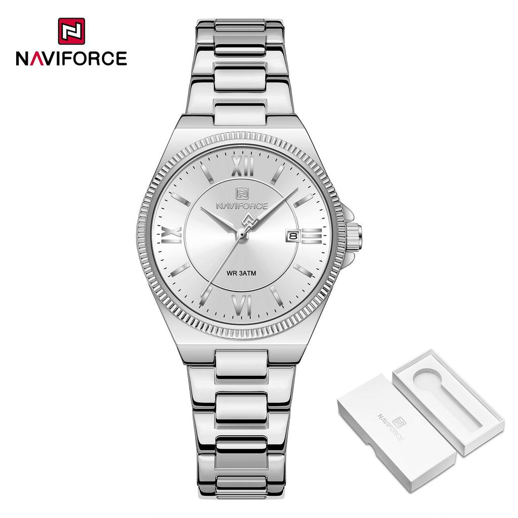 NAVIFORCE Original Women Business Watch Stainless Steel Strap 30m Waterproof Calendar Simple Dial Women Lady Casual Watch NF5073