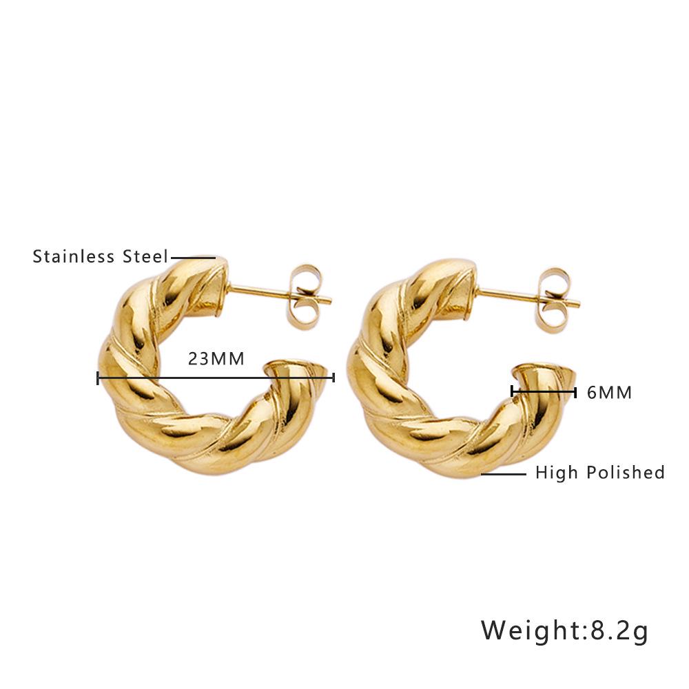 18K Gold-Plated European INS Style Twisted Titanium Steel Hoop Earrings
