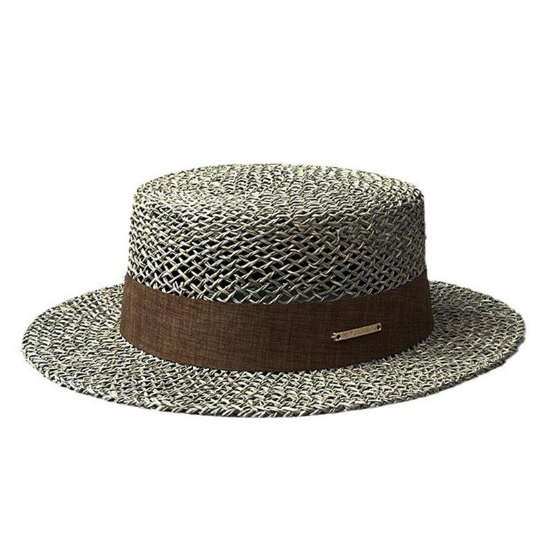 French Retro Salty Grass Hollow Sun Hat Men And Women Seaside Vacation Travel Beach Flat Top Hat Elegant Straw Hat