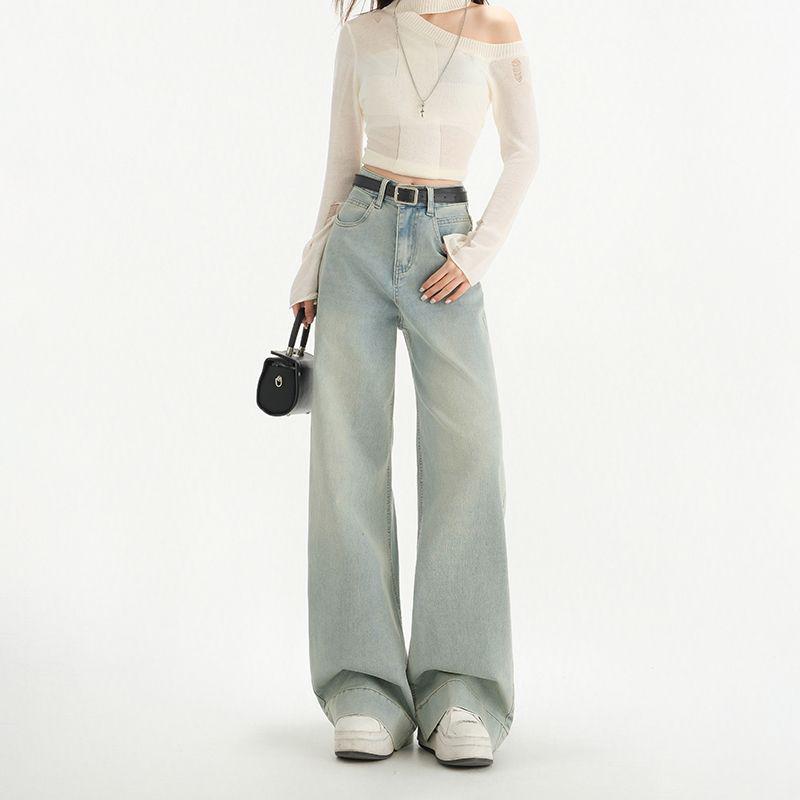 Women's Retro Denim Blue Wide-Leg Jeans - Spring 2025 Collection