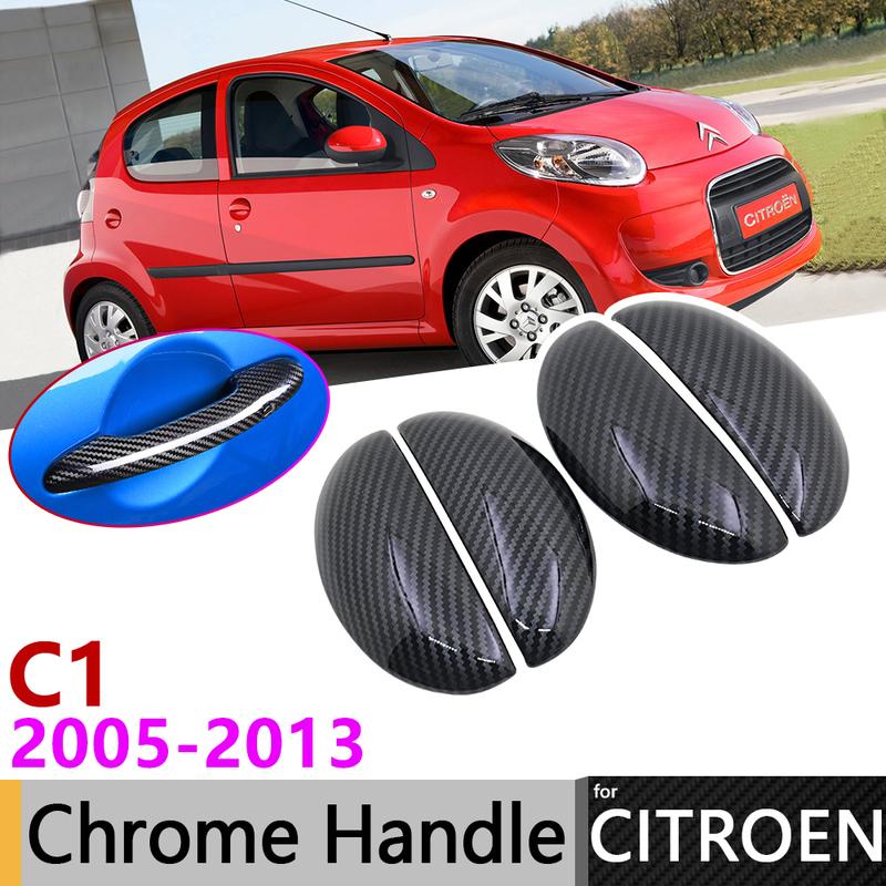 Black Carbon Fiber Door Handle Cover for Citroen C1 MK1 2005~2013 2009 2010 2011 2012 Car Accessories Stickers Trim Set Chrome
