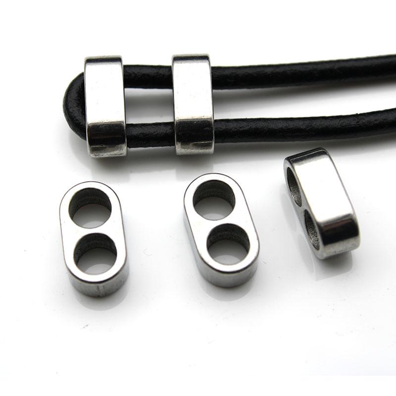 4pcs Stainless Steel Double Hole 5mm Charm Slide Spacer Beads Big Hole Stopper Bead for Leather Bracelet DIY Jewelry Accessories hole 5mm