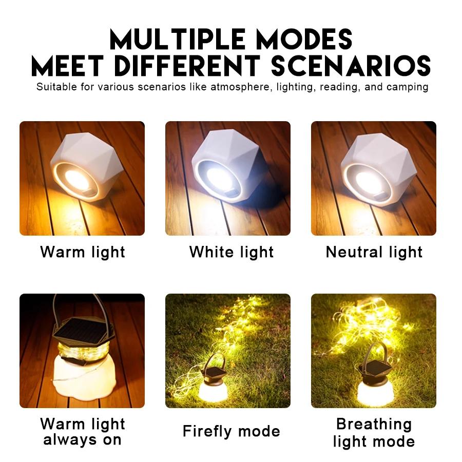 Solar Camping String Light USB Charging Lantern 3600mAh,IPX4 Waterproof,Rechargeable Flashlights, Atmosphere Light,Power Bank