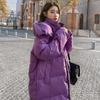 Pink long down jacket women's winter hooded over the knee thickened warm white duck down loose coat tide