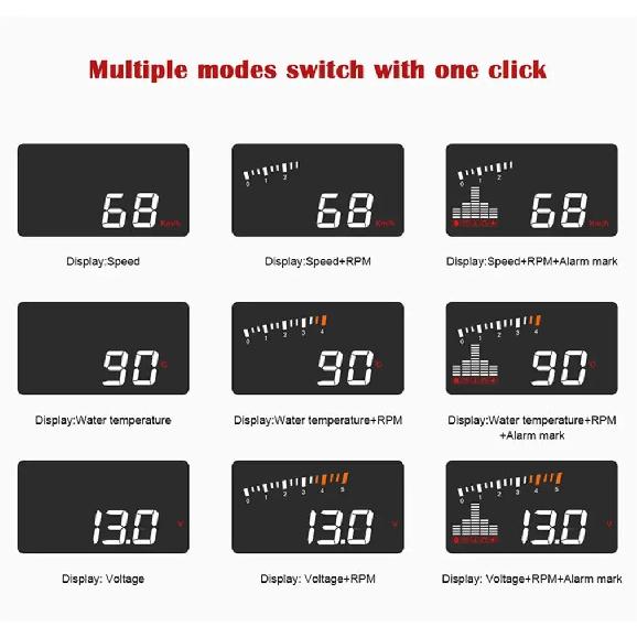 X5 OBD2 HUD Car Head Up Display Digital Speedometer On Board Computer Windshield Projector Water Temperature Voltage