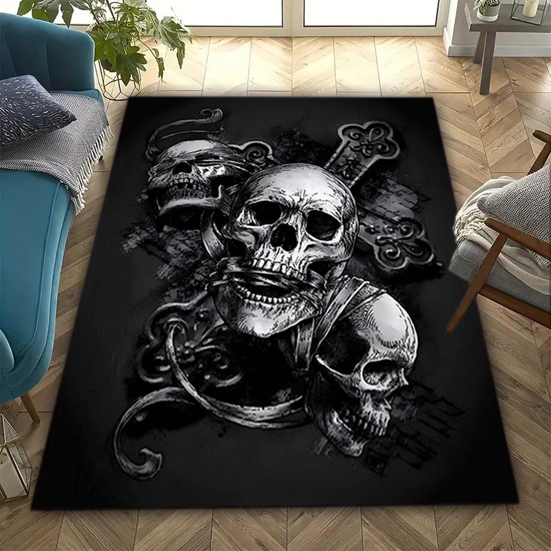1PC Skull Dark Gothic Pattern printed Carpet Rug for Living Room Bedroom Home Sofa Decoration,Non-slip Floor Mat Floor mat