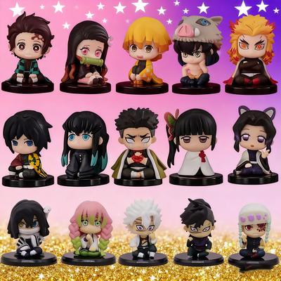 5 Pièces/Ensemble Version Q Demon Slayer Poupée Fantôme Assise 4-5cm Tanjiro Nidouzi Inosuke Zenizu Figurine Figurine d'Action Modèle de Film Jouets