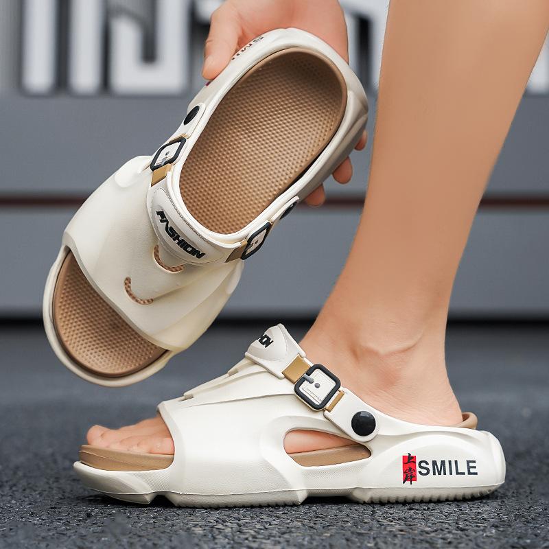 

Summer new sandals dual-purpose comfortable thick bottom stepping on shit feeling one-word drag men driving casual non-slip sandals 45