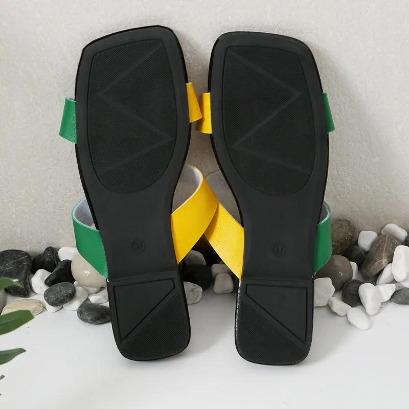 

Мода 2024 года, женская обувь, большие размеры, женские тапочки, классические, современные тапочки, женские, сандалии на плоской подошве с квадратным носком и жемчугом и кристаллами разных цветов 43 жёлтый