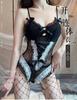 Sweet Candy Color Lace Lingerie Jumpsuit with Temptation Straps and Open Crotch