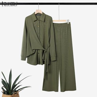 Women Long Sleeve Blouse and Pants Casual Two Piece Suit Sets