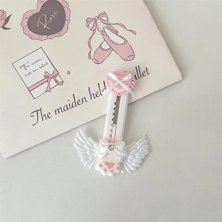 Ins Kawaii Dreamy Ballet Style Cat Paw Utility Knife Cute Girl Bow Wings Decoration Paper Cutter Mini Express Envelope Opener