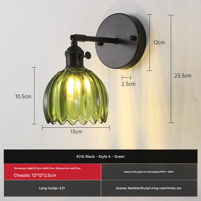 Japanese Retro Floral Glass Wall Lamp Modern Simple Bedside Lamp for Bedroom Study Led Mirror Light Nordic Wall Sconce