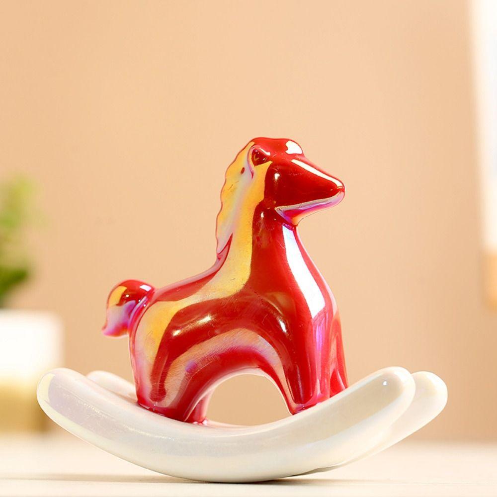 Home Decorations Ceramic Rocking Horse Ornament Exquisite Mini Horse Sculpture Crafts New Year Cute Horse Year Decoration Study