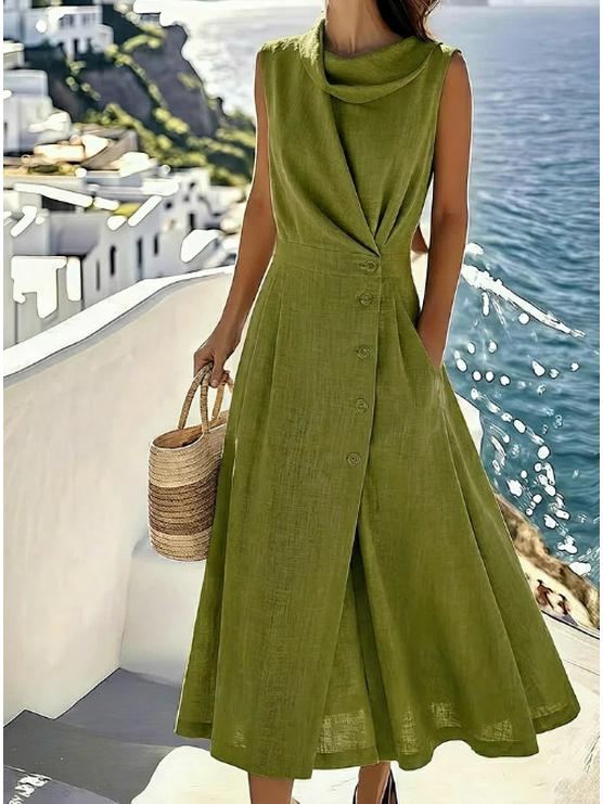 Elegantes ärmelloses Kleid aus französischer Leinen-Baumwolle für Damen - Strandurlaub 2026