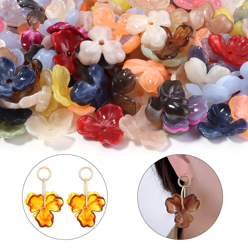 10pcs/lot Colorful Flower Acrylic Spacer Beads Three Petal Flower Loose Bead Caps For DIY Charms Earrings Necklace Accessories