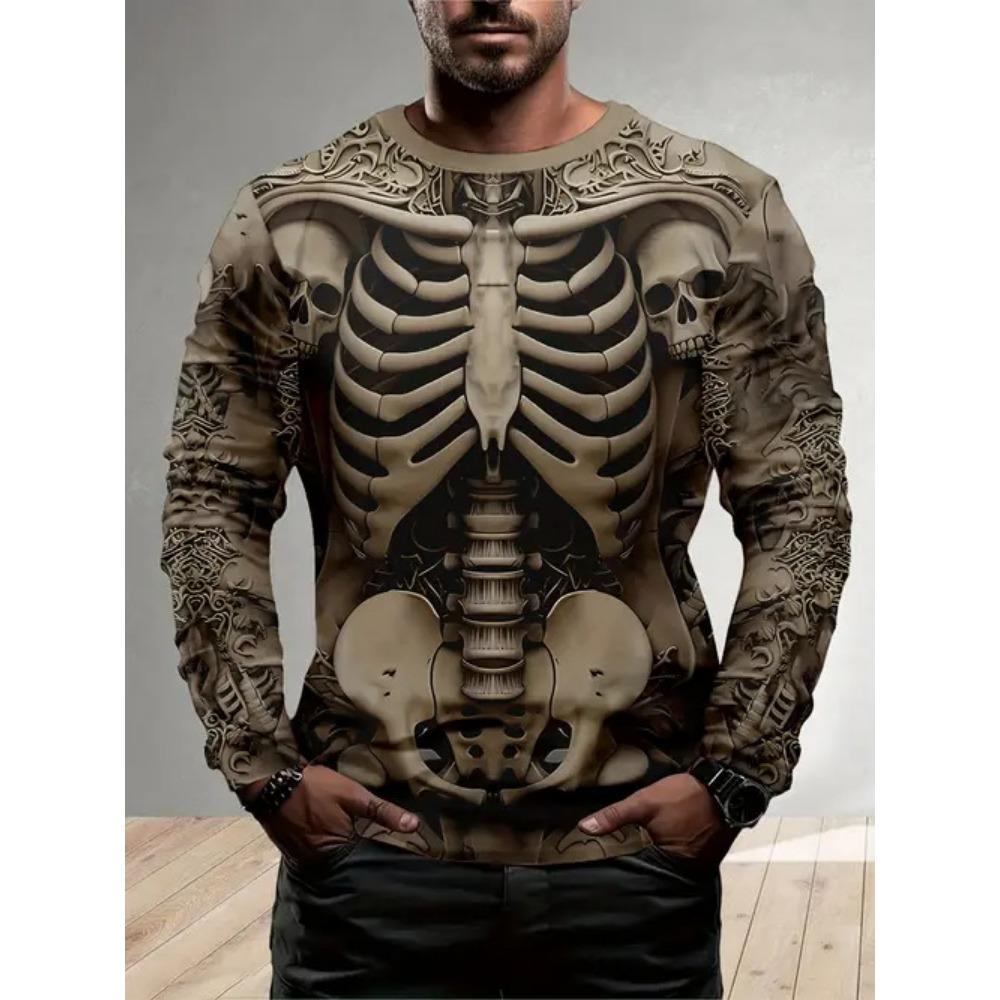 Personalized Design 3D Digital Printing Men's Street Trendy Round Neck Long Sleeved T-shirt