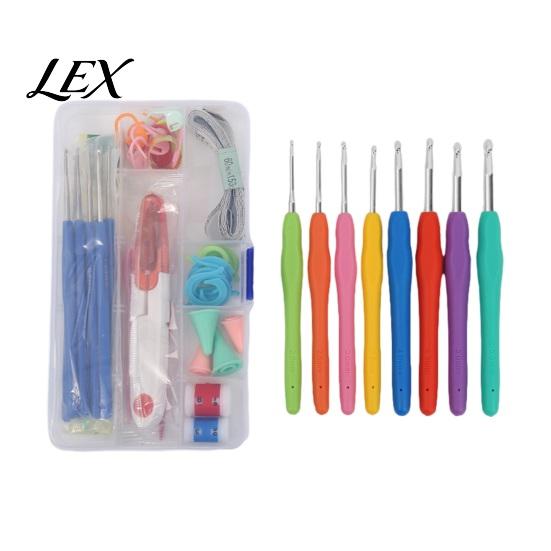 Crochet Set for Adults Metal Hooks Set, Includes Yarn Needles Stitch Markers Tape Measure, with Essentials Projects Storage Case, Soft Rubber