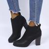 Retro Women Leather Square Heel Zipper Solid Color Short Booties Round Toe Shoes