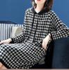 Plus Size Houndstooth Autumn Dress with Mid-Length Skirt