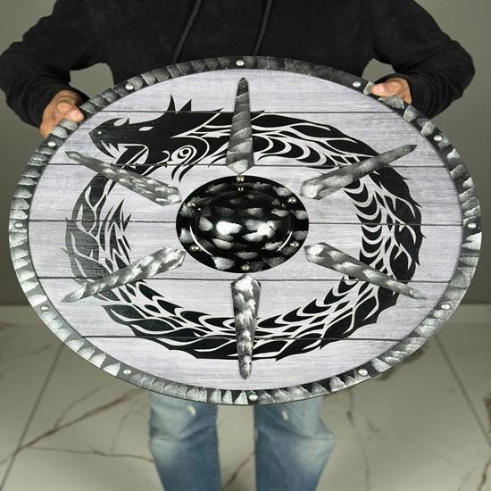 45.72 Cm Dragon Shield Authentic Cosplay Battle-worn Wooden Viking Shield Medieval Warrior Shield Gift