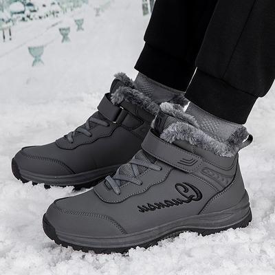 Winter Warm Fur Lined Shoes for Men Outdoor Casual Waterproof Anti Slip High-Top Sneakers Thick Fleece Lined Lightweight Hiking Sport Shoes for Male