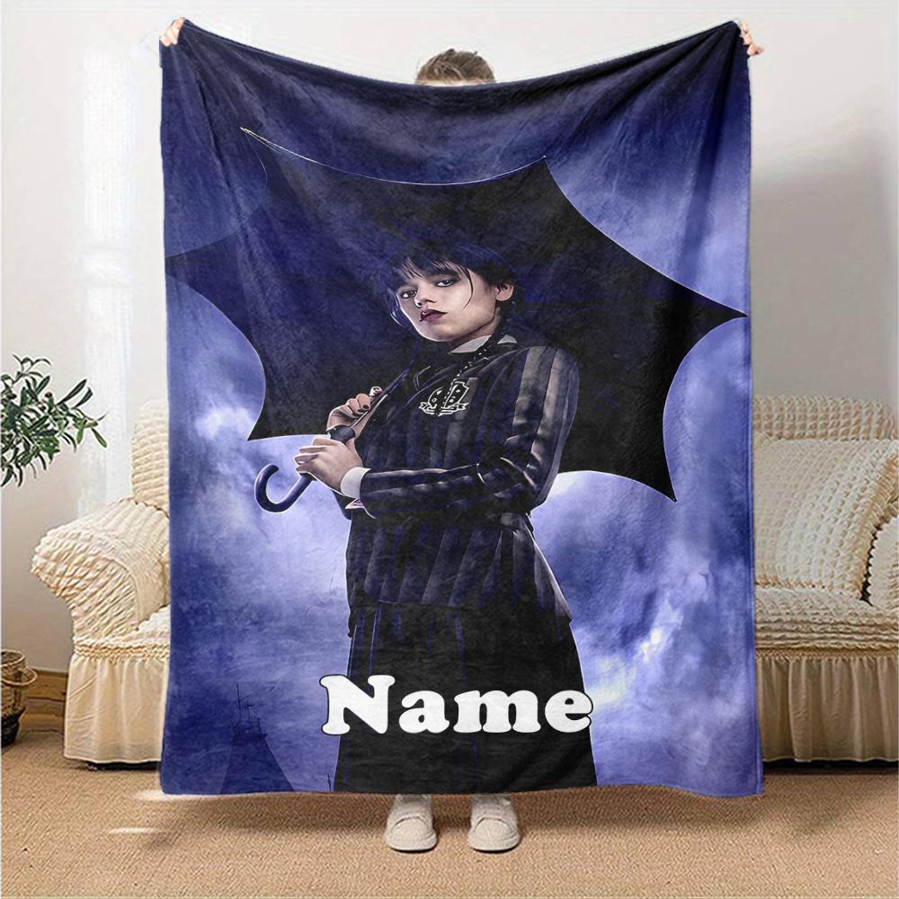 Custom Name Wednesday Theme Printed Blanket - Perfect for Couch, Bed, Travel & Outdoor Use | Machine Washable, Cozy & Durable.