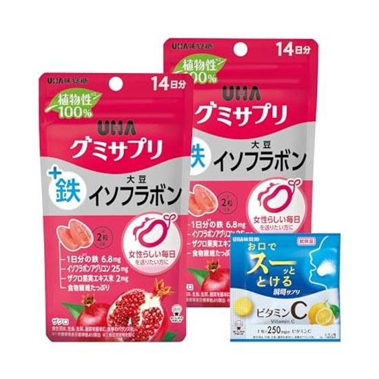 UHA Gummy Supplement Iron + Soy Isoflavones 14-day supply (28 pieces) Pomegranate flavor 2-pack bonus