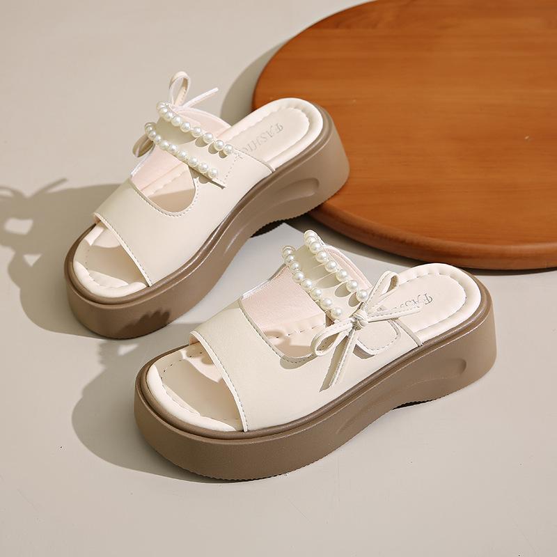 

Толстоподошвенные шлепанцы-маффины для женщин для ношения летом 2025 года Новые модные универсальные увеличивающие рост пляжные на мягкой подошве 37