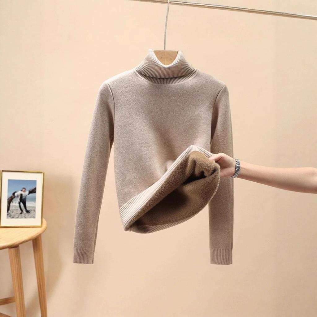 Samtstoff One Piece, Pullover mit hohem Kragen für Damen im Herbst und Winter, mit verdicktem Samtfutter und einem Strickpullover als Basis