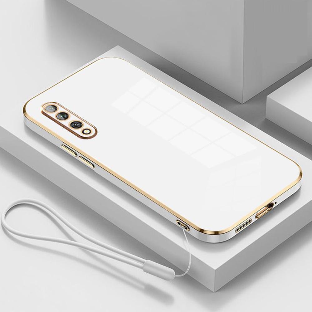 

For Huawei Y8P Case Luxury Square Plating Huawei AQM-LX1 Phone Case ShockProof Silicone Back Cover Fundas For Huawei Y8P&Case & Strap