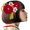 Hair Accessory Set for and Formal Tsumami Zaiku Flower Two-piece Furisode, Coming-of-age Ceremonies, Graduations, Occasions. Wk-095 (Red)