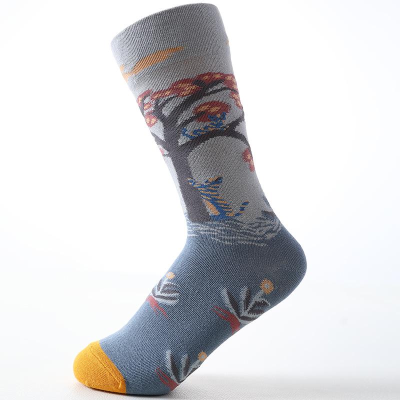 Coton peigné nouveau phare rétro chaussettes de marée japonaises hommes et femmes chaussettes mi-mollet brodées
