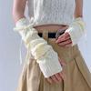 Elastic Knitted Bow Arm Sleeves Ballet Style Half Finger Long Gloves Long Wrist Gloves  Lolita