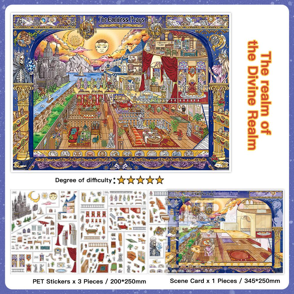 

The Realm of The Divine Realm Theme Large-Sized 2.5D Miniature World Landscape Stickers DIY Scrapbooking Sticker Stationery Paster