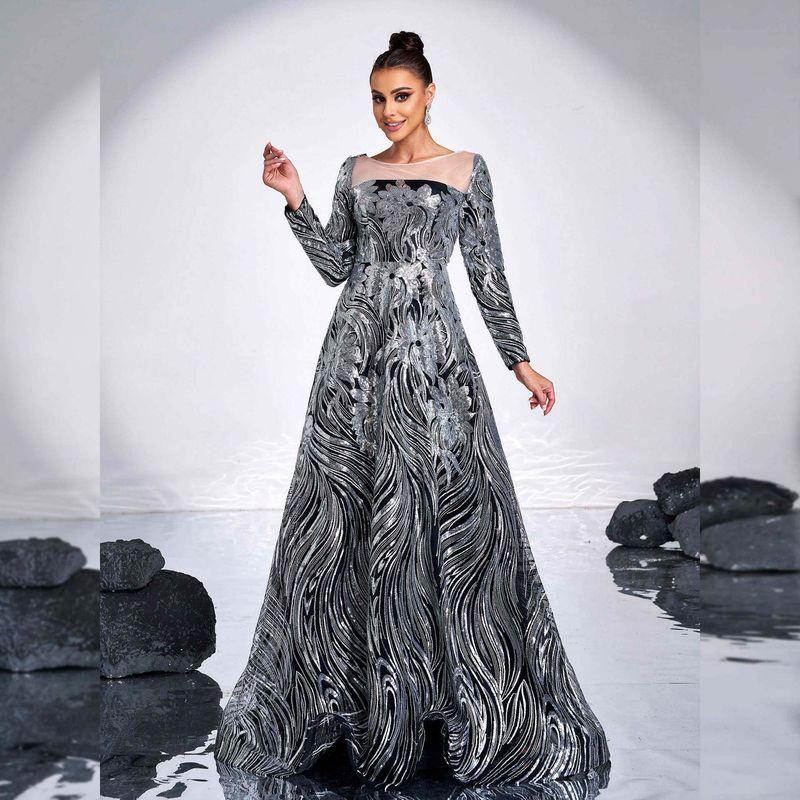 

Plus-Size Gown European and American New Style High-End Long-Sleeve Sequin Evening Dress for Birthday Parties, Bridesmaid Dress, Women s Dress Black S