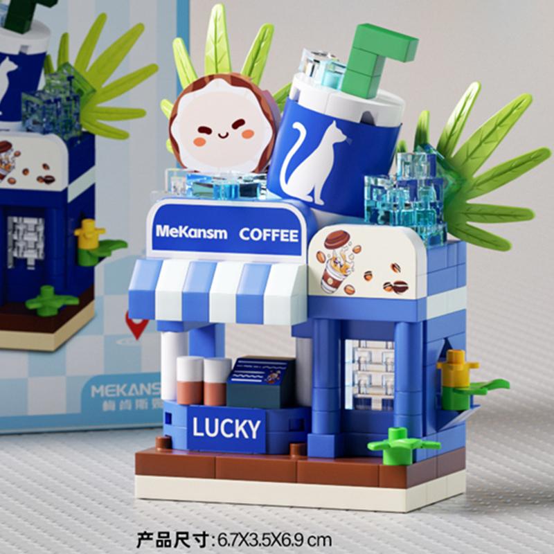 NEW DIY Hamburger Restaurant Coffee Store Flower Street View Food Building Blocks Kit Girls Bricks Movie Model Kids Toy Children