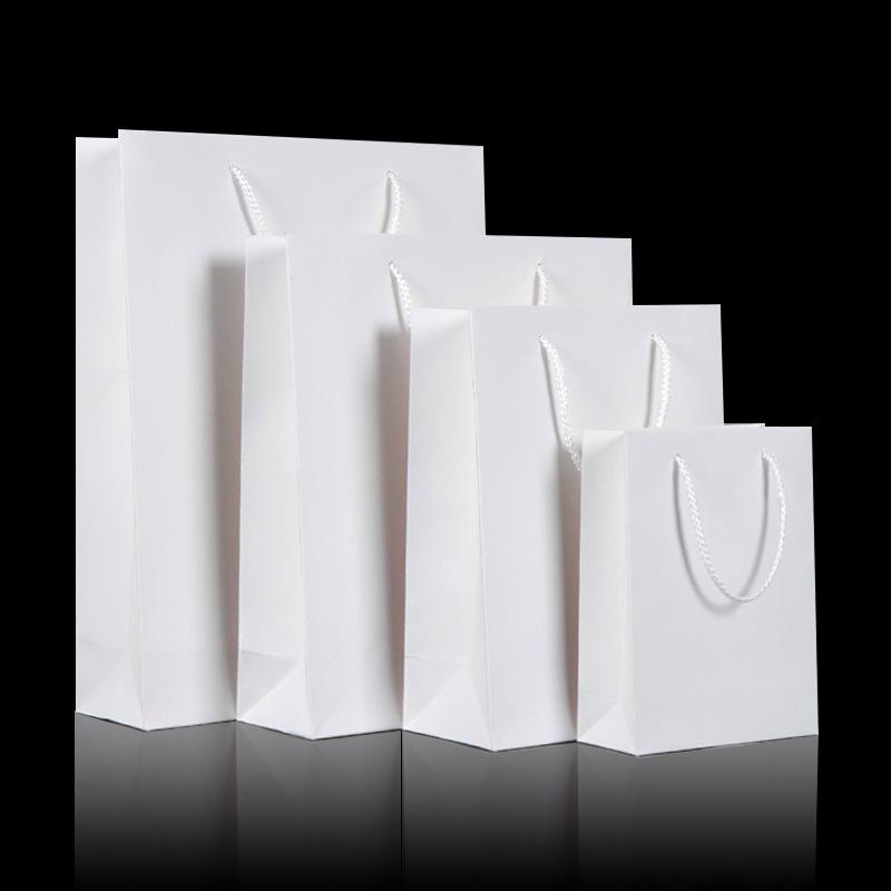 White Card Gift Bag with Stamped Logo - Thickened Paper, Handbag Style, Kraft Option Available