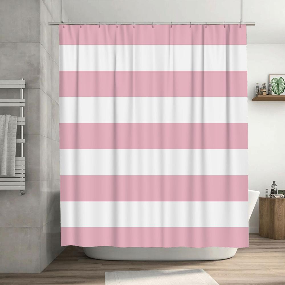 Pink Bath Shower Curtain Waterproof Bathroom Decor Striped Solid Colors Washable For Home Decoration Size: 180X240Cm (70 X 94) A