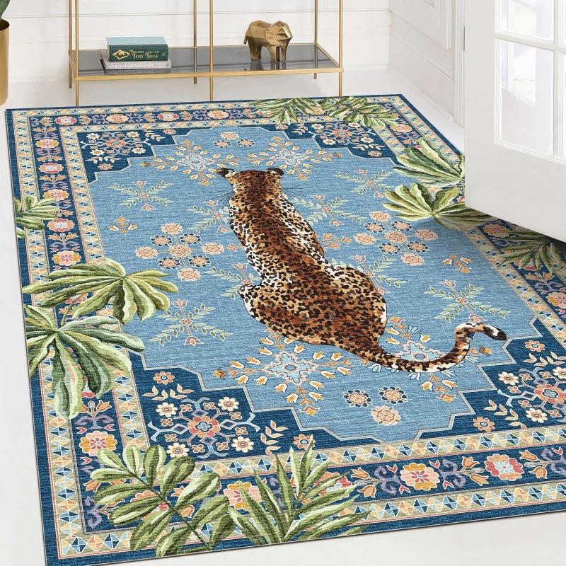 Gepardenmuster Teppich Personalisierter Tierblumen Teppich Schlafzimmer Wohnzimmer Warme Dekoration Fußmatte Grün Blau Pink Fußmatte